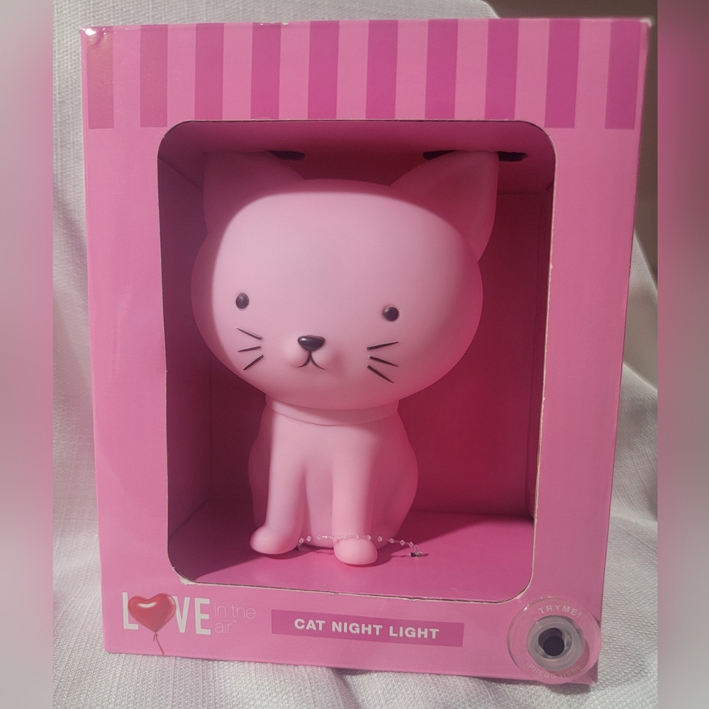 Pink Cat Night Light Battery Operated Room Decor Children Girl Meow Nursery Home - Picture 2 of 4